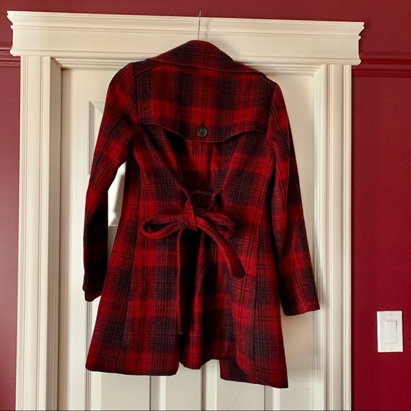Jacob Red Plaid Wool Belted Peacoat, size 7 - Picture 5 of 6